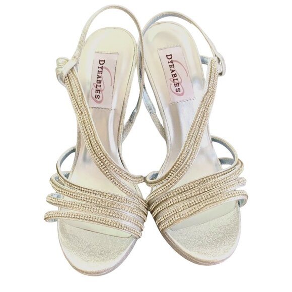 Dyeables Dahlia Silver Rhinestone PU Strappy Heels Size US 7 4.5-Inch Stiletto - Picture 2 of 11